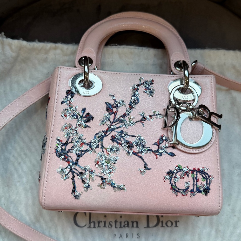 Rare Christian Dior Lady Dior Pink Embroidered Sequin Floral collector’s bag